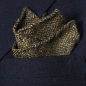 Gascoigne Hand Stitched English Wool Tweed Herringbone Pocket Square Brown Men's